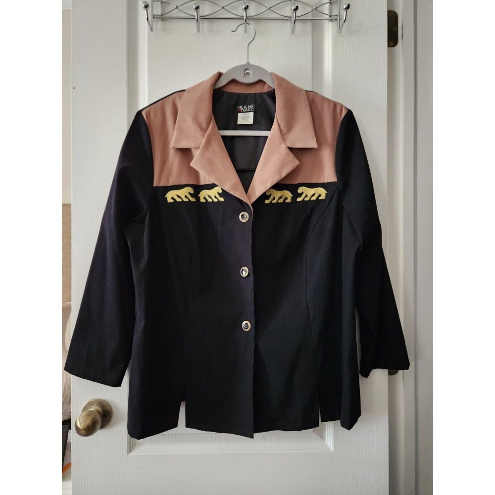 Vintage Helene Blake Womens Embroidered Blazer Long Sleeve Black Brown Size 20WP